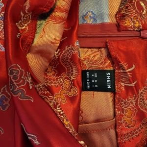 Red Satin Dragon Side slit M Forever 21 Skirt